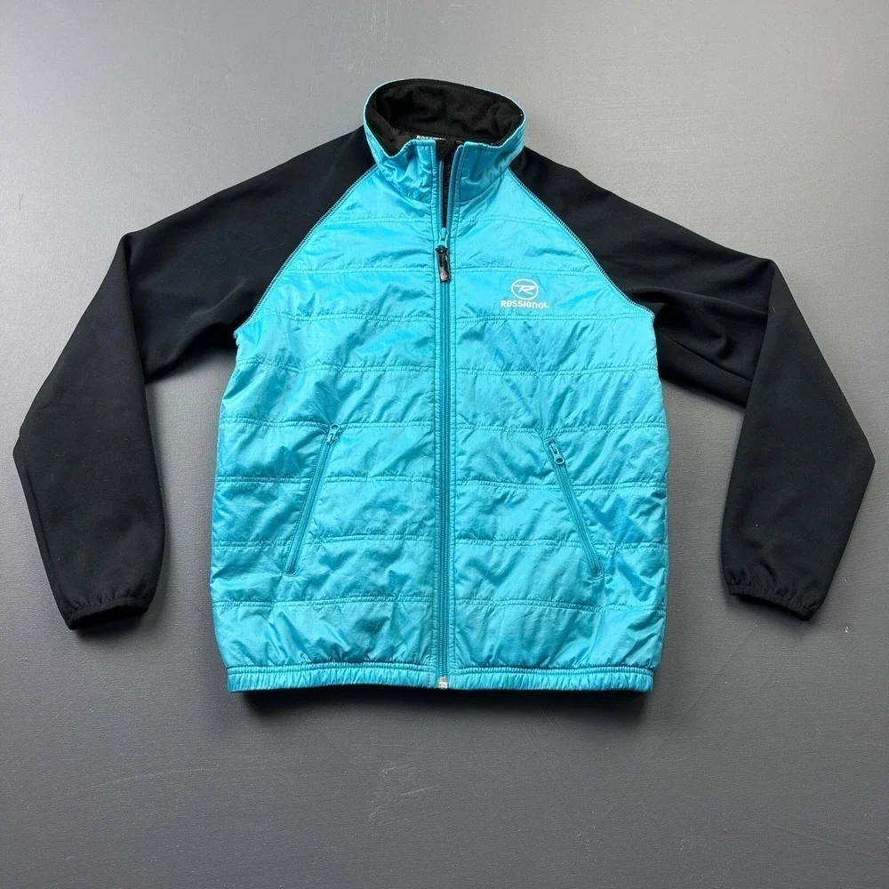 Rossignol Kids Girls 12 Blue Black Quilted Fleece Full Zip Ski Jacket Winter